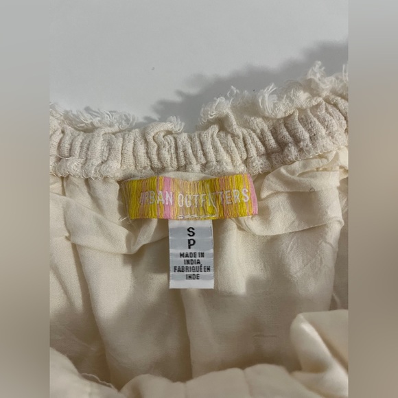 UO Evie Off-The-Shoulder Check Romper in Ivory - Picture 5 of 7